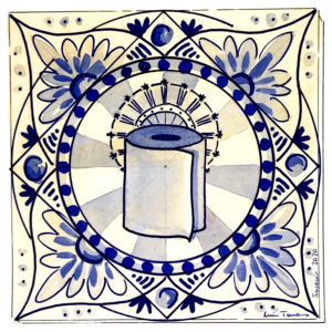 Azulejo tradicional cerámica española diseño moderno recuerdo souvenir del confinamiento 2020 cuando no había papel higiénico